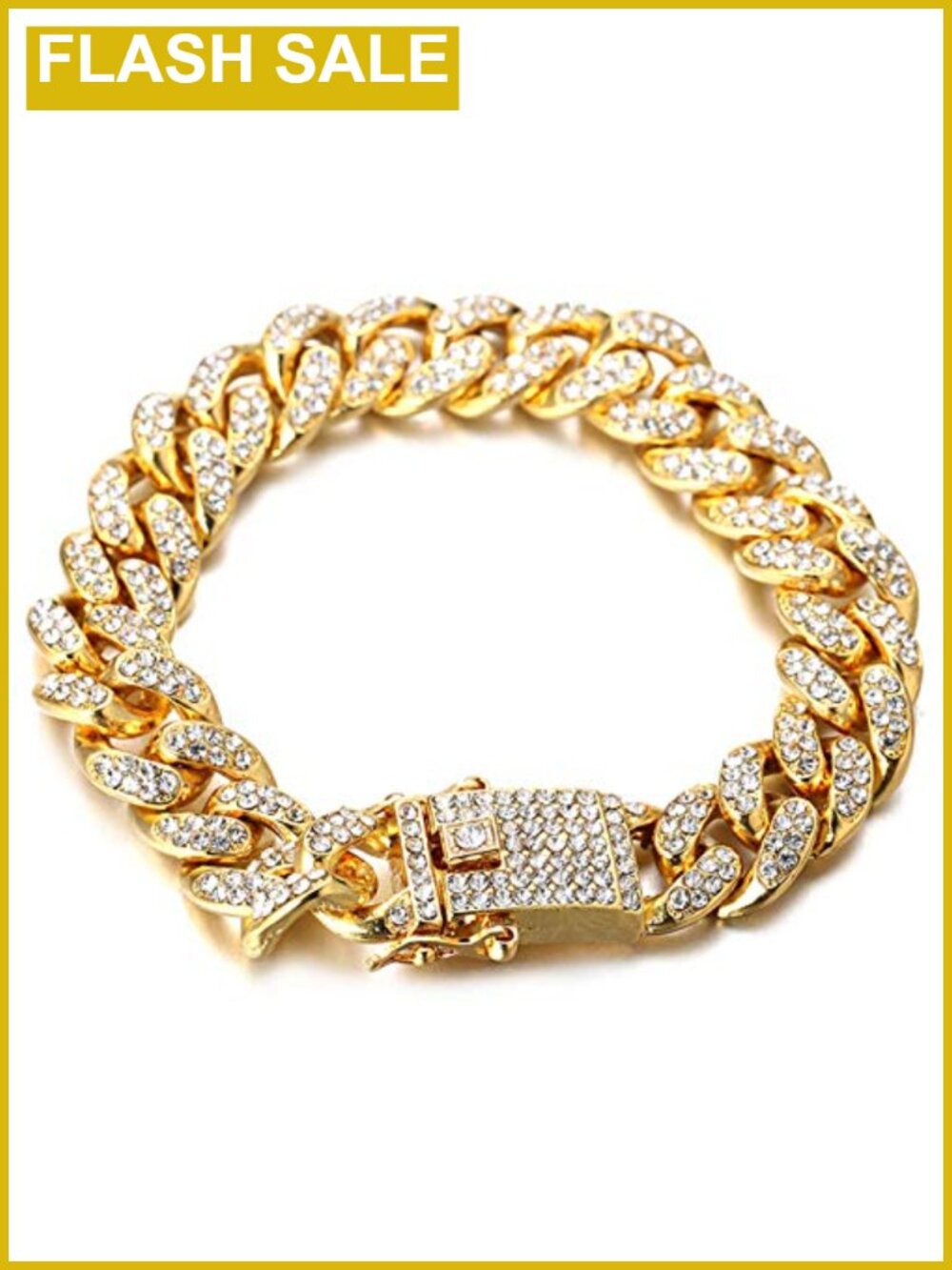 Cuban Link Chain Bracelet 14K Gold Plated Prong Set Cubic Zirconia
